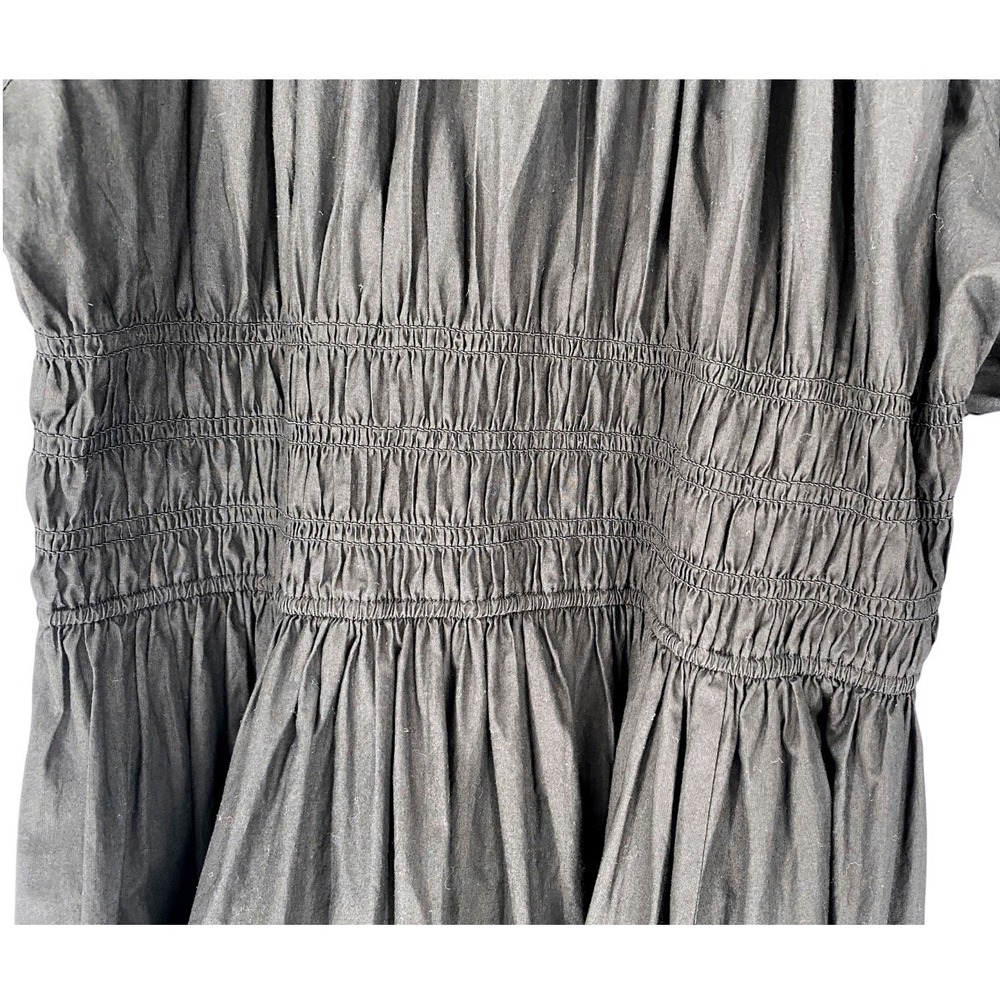 Doen Ischia Dress Black Organic Cotton Viscose Smocked Puff Sleeve Midi XL - Picture 12 of 16